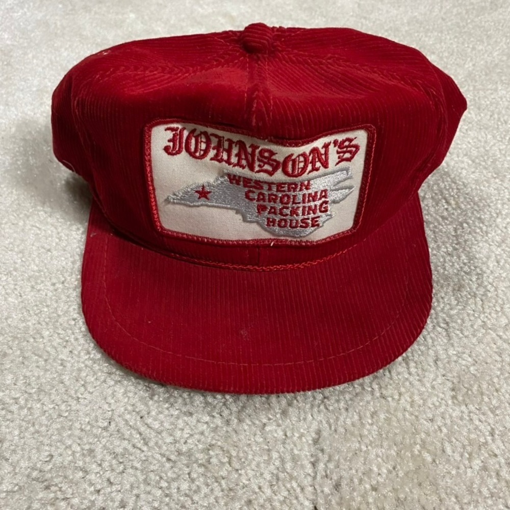 VTG K-Brand Corduroy Trucker Hat Johnsons Western Carolina Packing House Retro